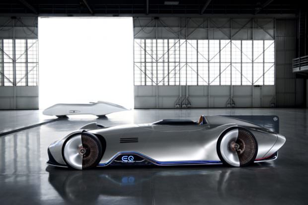 Mercedes-Benz Vision EQ Silver Arrow with old car