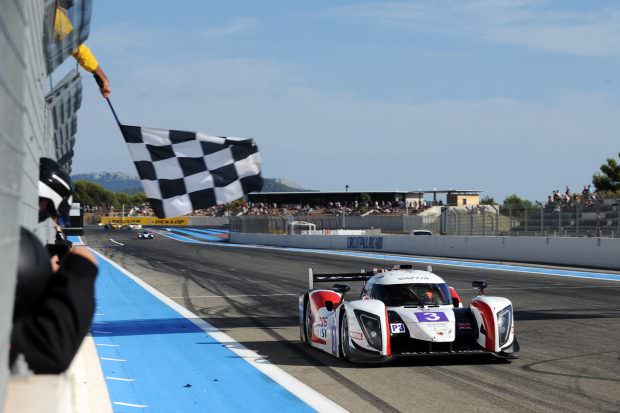 Ginetta G57 LMP3 crossing the finish line