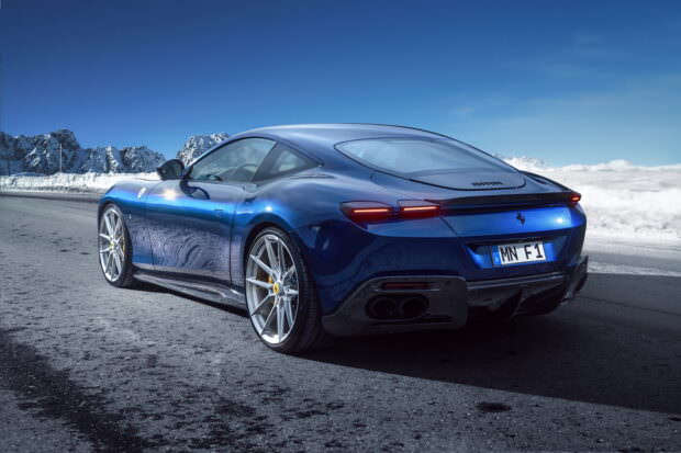 Novitec Ferrari Roma in blue rear view